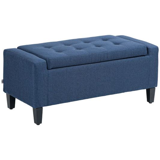 Storage Ottoman Bench, Linen Upholstered, Tufted, Dark Blue Storage Ottomans & Benches Dark Blue at Gallery Canada