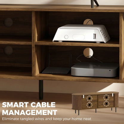 TV Stand for TVs up to 60", Modern Entertainment Center with Curved Sliding Doors, Walnut Brown