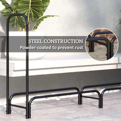 6ft Outdoor Firewood Rack with Cover, Adjustable Log Holder, Black Firewood Racks at Gallery Canada