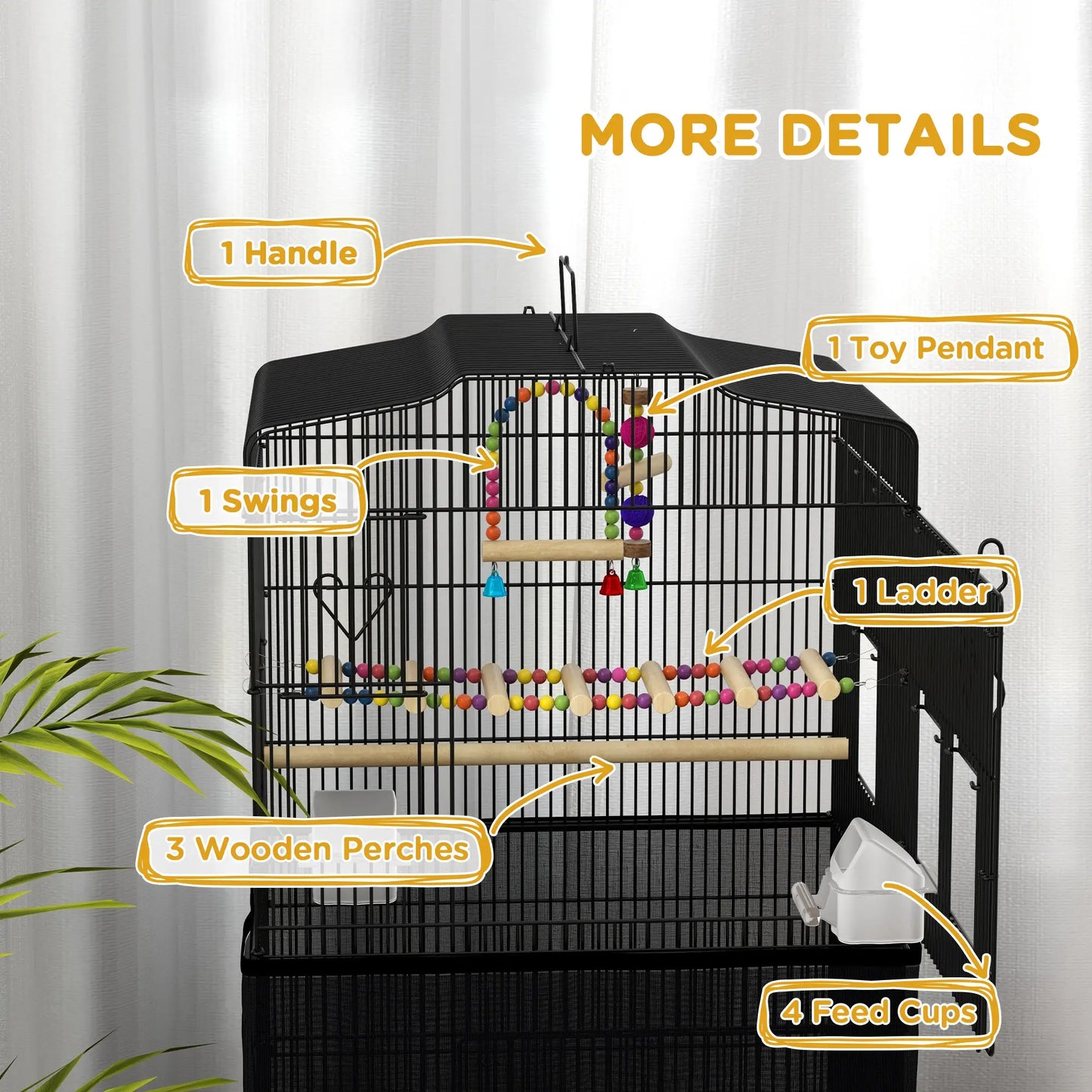 36" Bird Cage with Accessories, Handle, Mesh Cover, Black Bird Cages at Gallery Canada