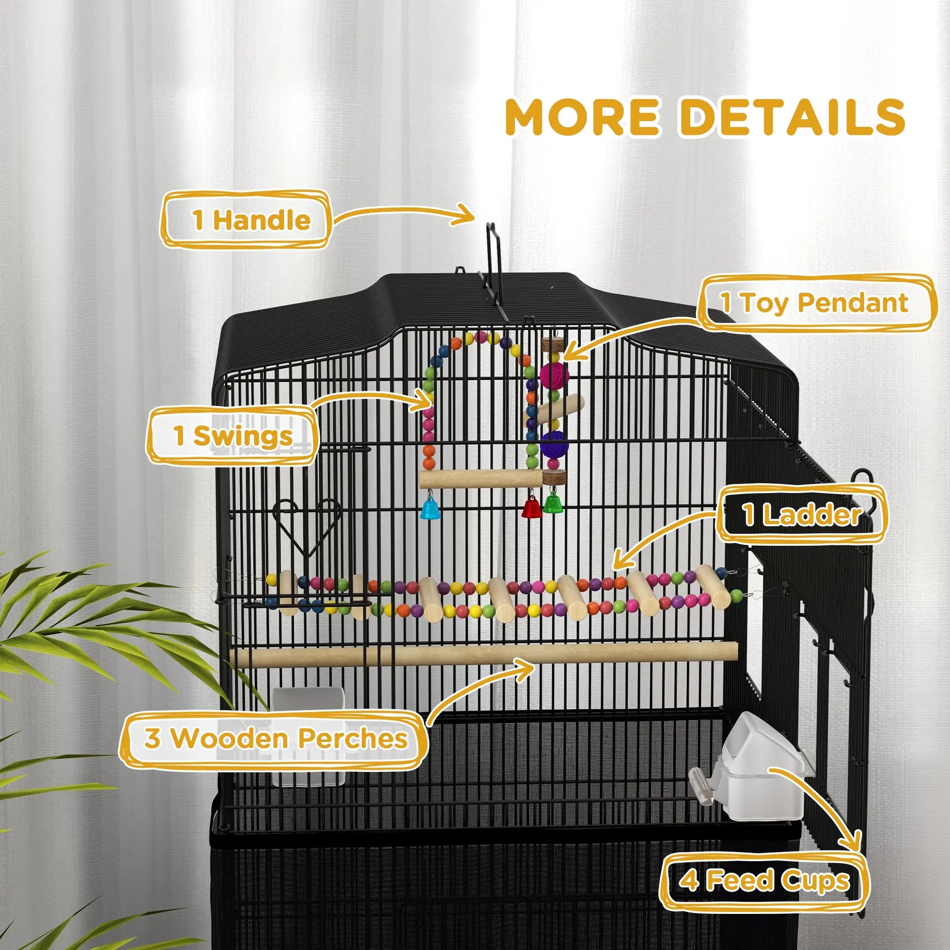 36" Bird Cage with Accessories, Handle, Mesh Cover, Black Bird Cages at Gallery Canada