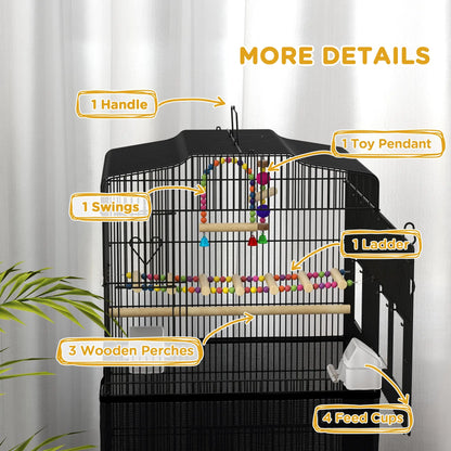 36" Bird Cage with Accessories, Handle, Mesh Cover, Black Bird Cages at Gallery Canada