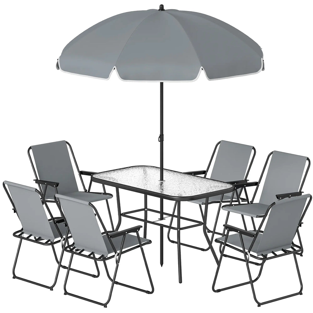 8 Piece Patio Table And Chairs Set, Tempered Glass Tabletop, Grey