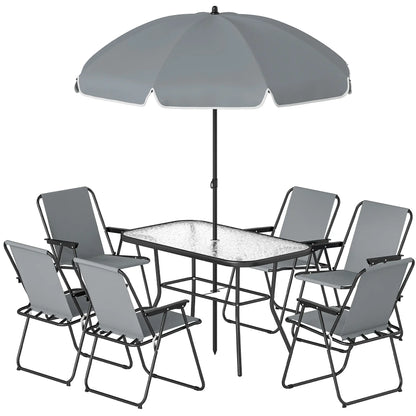 8 Piece Patio Table And Chairs Set, Tempered Glass Tabletop, Grey
