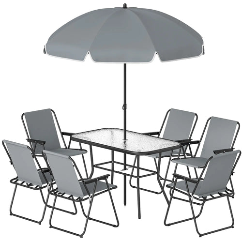 8 Piece Patio Table And Chairs Set, Tempered Glass Tabletop, Grey