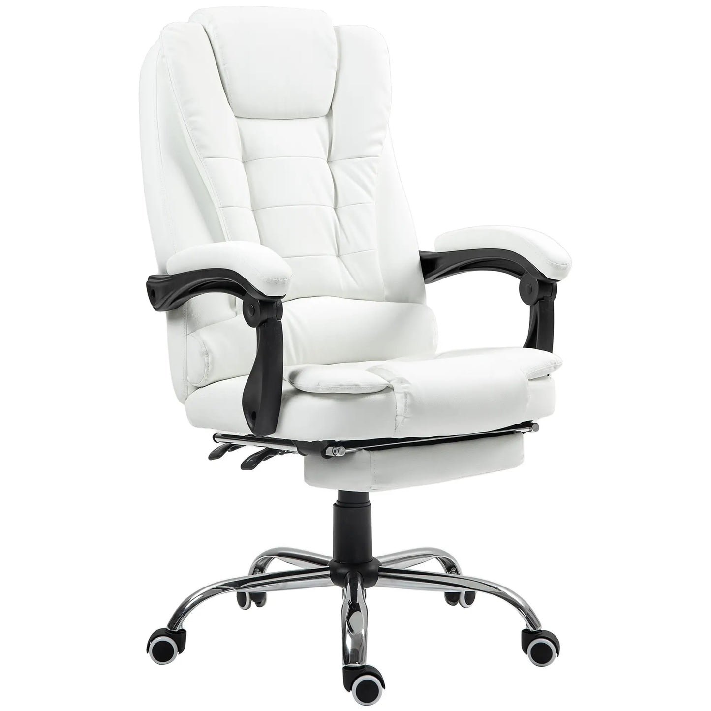 High Back Office Chair, PU Leather, Retractable Footrest, Padded Armrest, White Executive & Manager Chairs White at Gallery Canada
