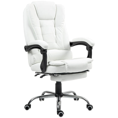 High Back Office Chair, PU Leather, Retractable Footrest, Padded Armrest, White Executive & Manager Chairs White at Gallery Canada