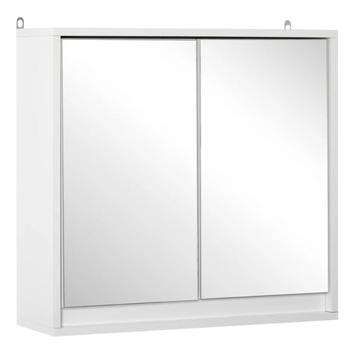 Wall Mounted Medicine Cabinet, Mirrored, Hinged Door, 2-Tier Shelves, White