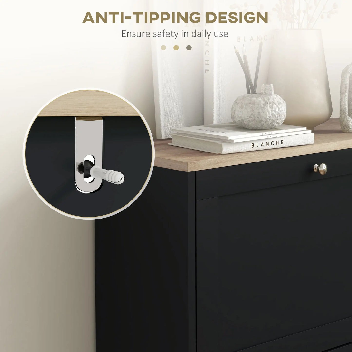 Slim Shoe Storage Cabinet, 2 Flip Drawers, Adjustable Shelves for 12 Pairs, Black Shoe Storage Cabinets & Racks at Gallery Canada