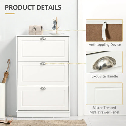 Shoe Cabinet, 3 Flip Drawers, Narrow, Holds 12 Pairs, White Shoe Storage Cabinets & Racks at Gallery Canada