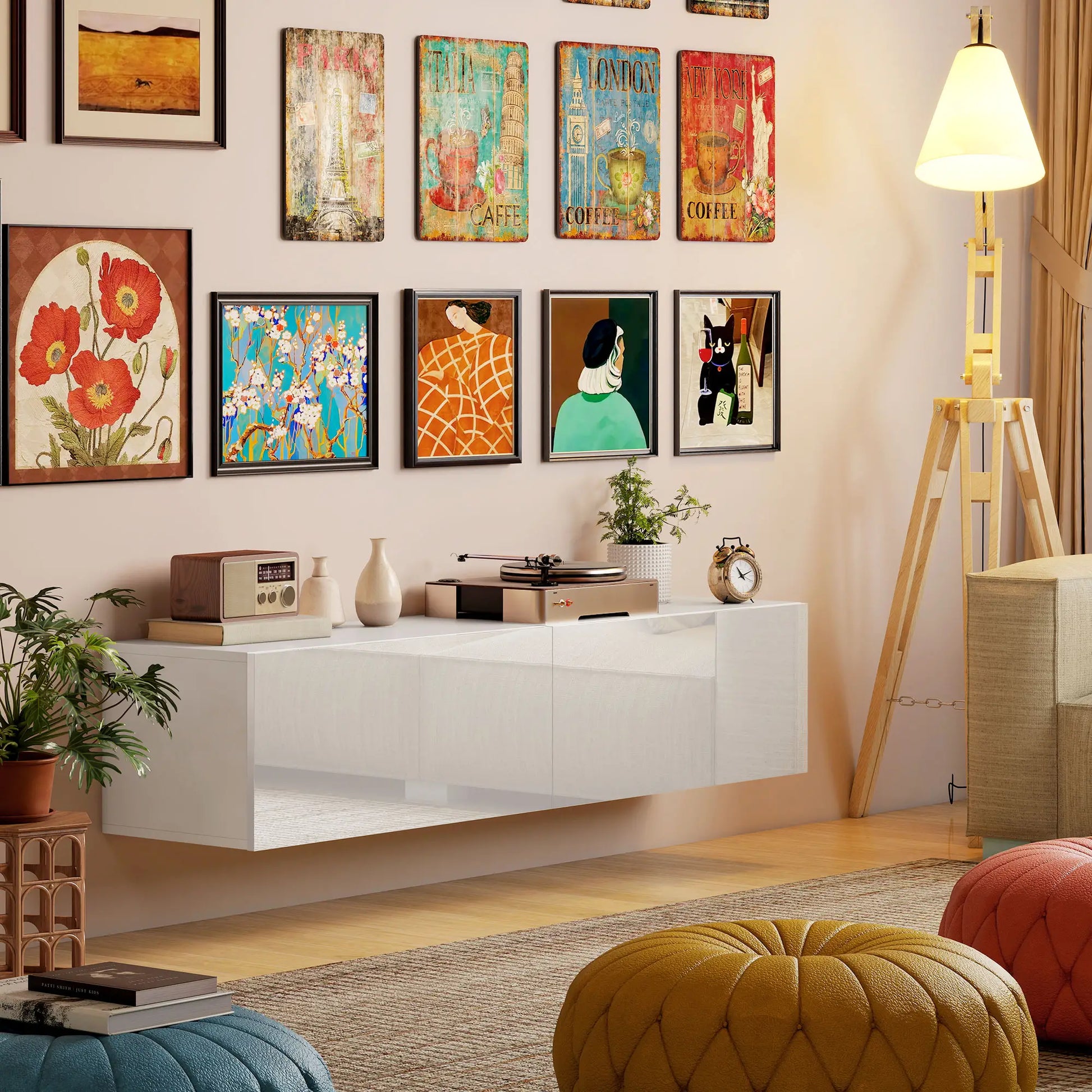 Floating TV Stand, Storage Cupboards for 45, 55, 65in TVs, Wall Mounted, White TV Stands at Gallery Canada