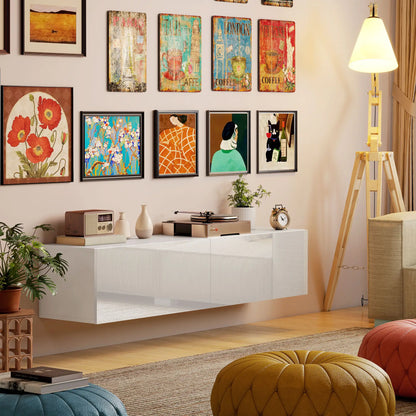 Floating TV Stand, Storage Cupboards for 45, 55, 65in TVs, Wall Mounted, White TV Stands at Gallery Canada