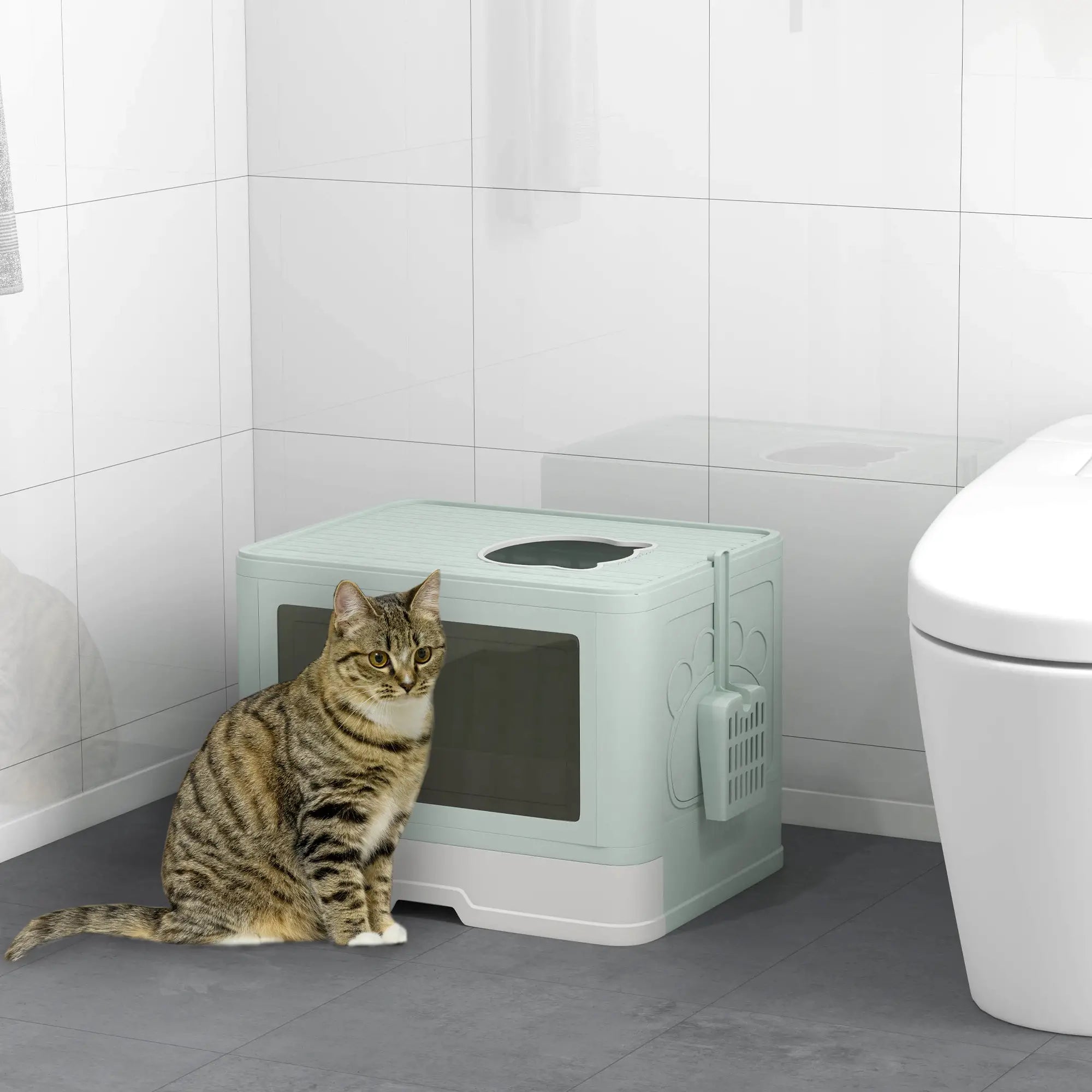 Cat Litter Box, Front Enter Top Exit, Pull Out Tray, Scoop, Green Cat Litter Box Enclosures at Gallery Canada