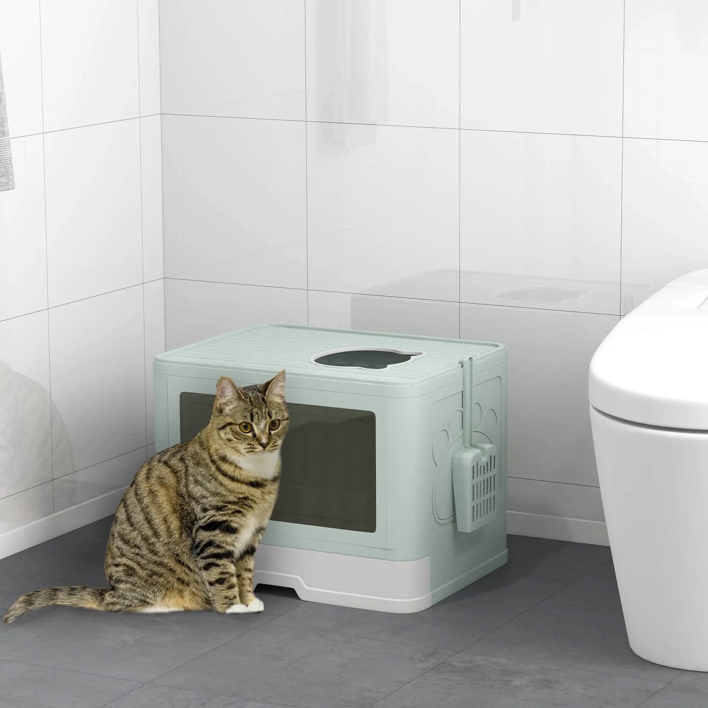 Cat Litter Box, Front Enter Top Exit, Pull Out Tray, Scoop, Green Cat Litter Box Enclosures at Gallery Canada