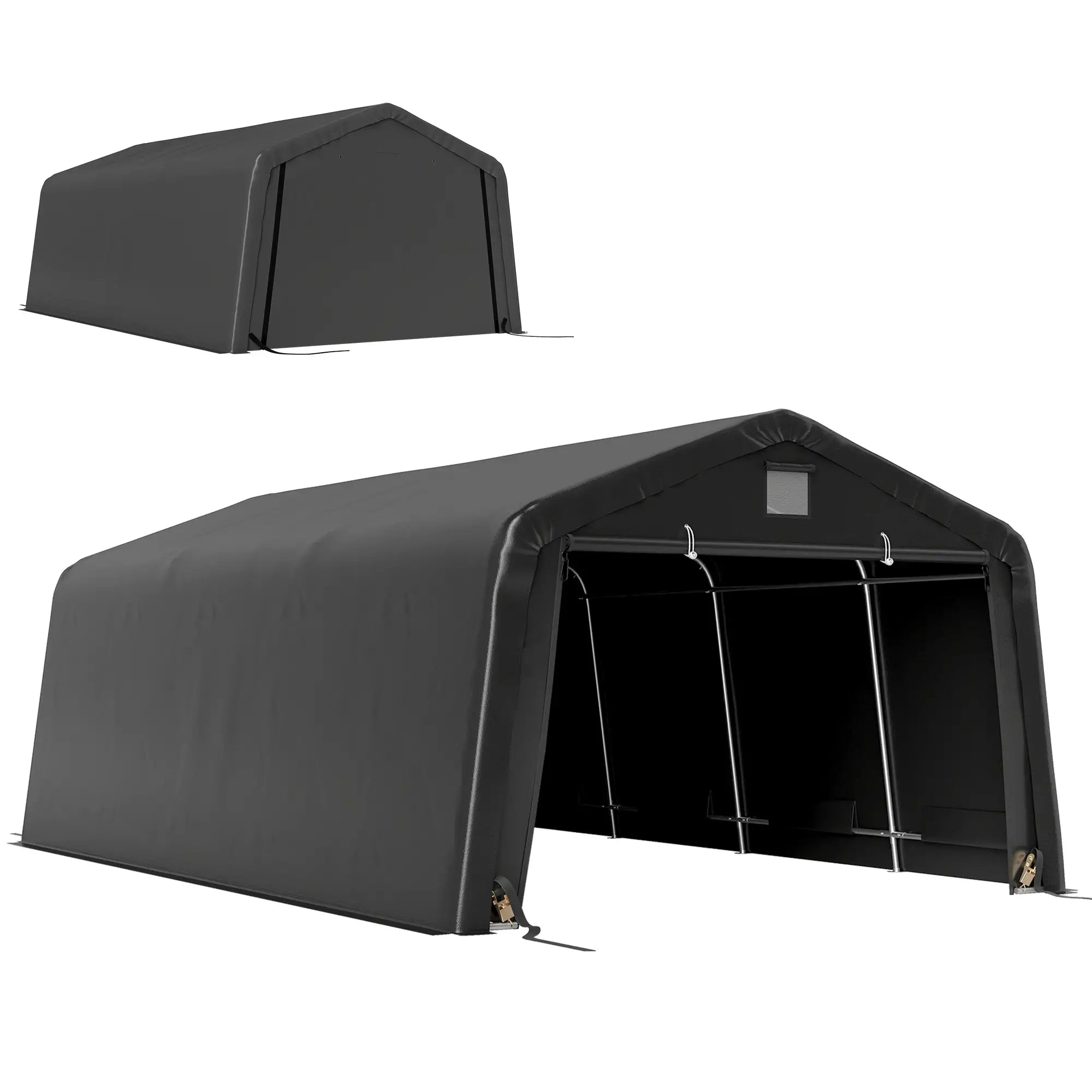 12' x 20' Portable Garage, Heavy Duty Carport Canopy, Black Car Shelters at Gallery Canada