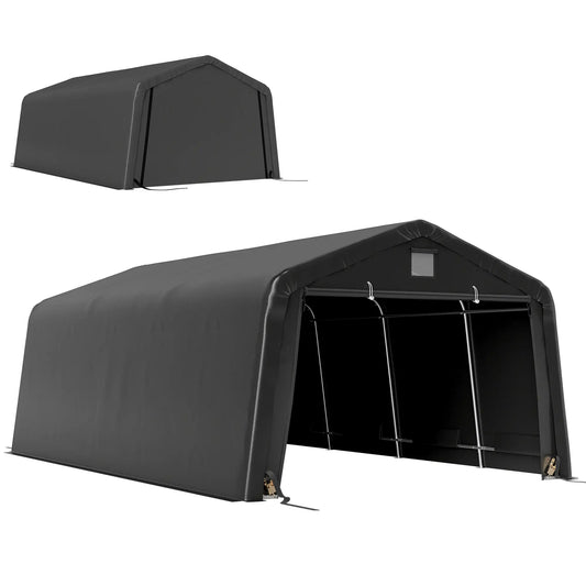 12' x 20' Portable Garage, Heavy Duty Carport Canopy, Black Car Shelters Black at Gallery Canada