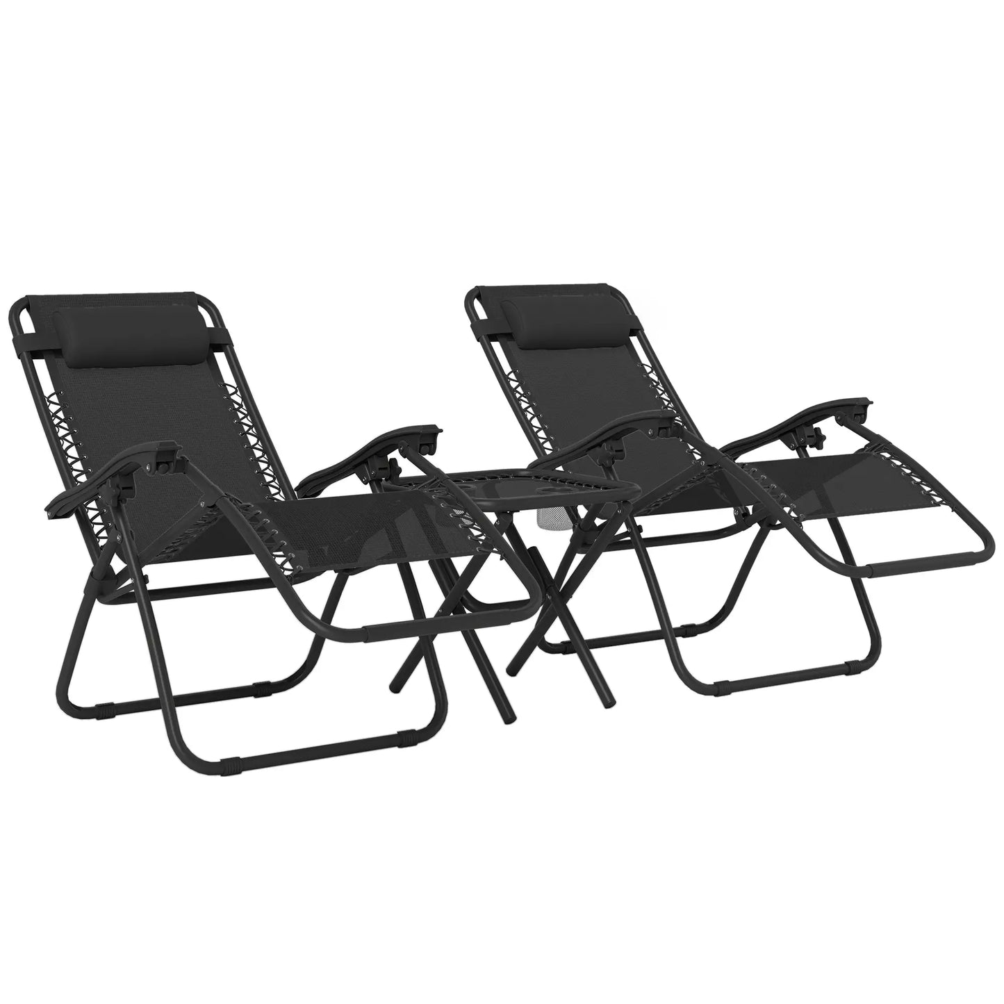 Zero Gravity Chair Set of 2, Patio Chair with Side Table, Black Lounger Chairs at Gallery Canada