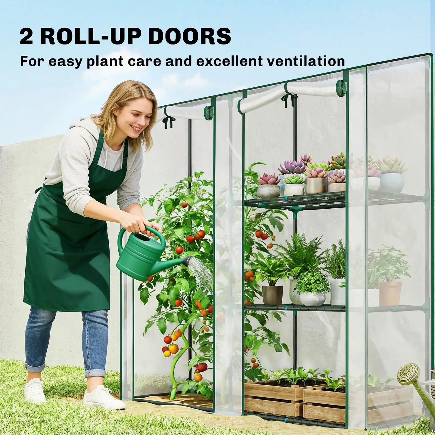 Mini Greenhouse, 3 Shelves, 2 Roll-Up Doors, 56.3" x 17.7" x 59.4", Clear Portable Greenhouses at Gallery Canada