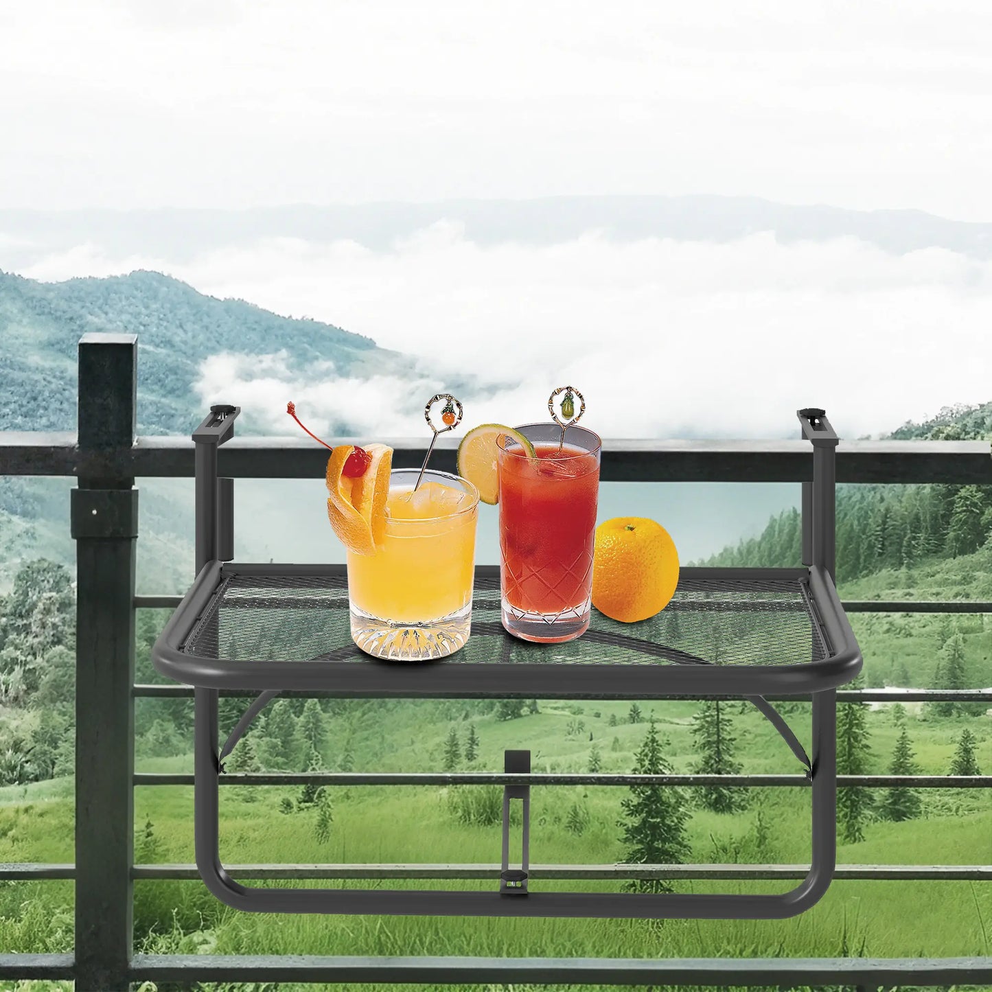 Adjustable Balcony Hanging Table, Metal Wall Desk, Outdoor Flower Stand, Black Balcony Table Hanging at Gallery Canada