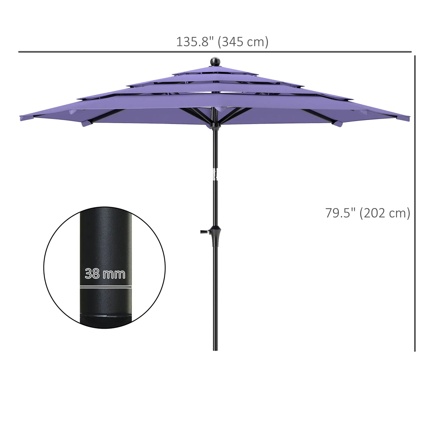 10.7FT Patio Umbrella, 8 Ribs, Crank, Push Button Tilt, Purple Sun Umbrellas at Gallery Canada