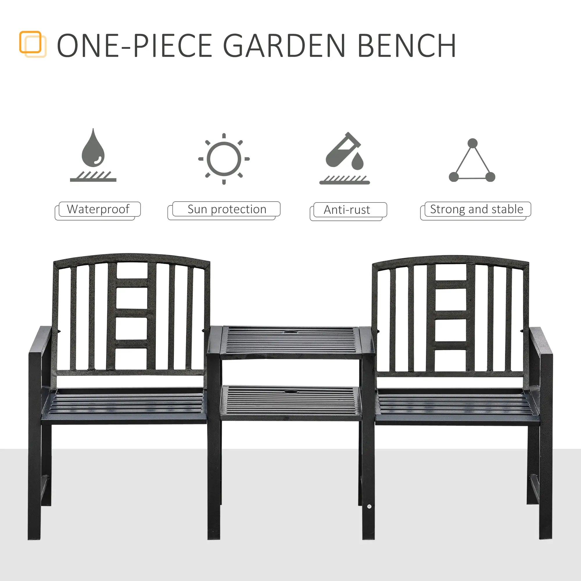 Steel Garden Bench With Middle Table, Umbrella Hole, Double Seat, Outdoor, Black Outdoor Benches at Gallery Canada