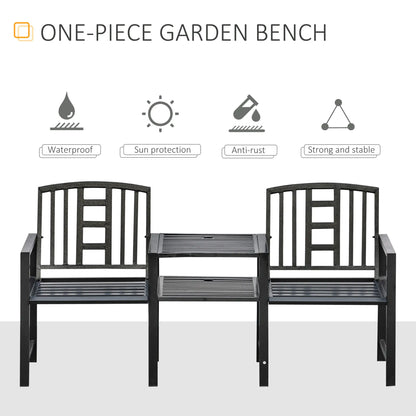 Steel Garden Bench With Middle Table, Umbrella Hole, Double Seat, Outdoor, Black Outdoor Benches at Gallery Canada