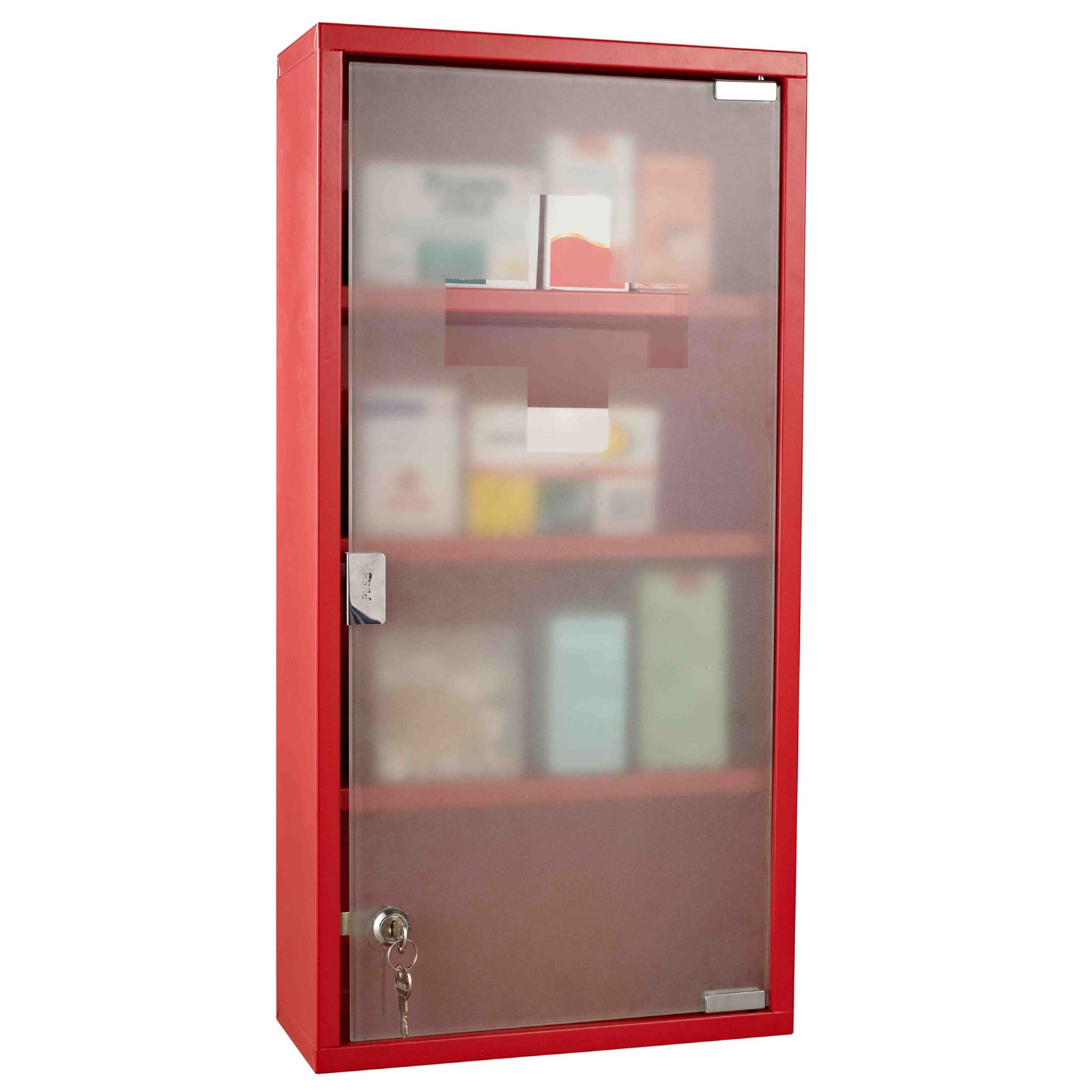 Wall Mount Medicine Cabinet Bathroom Cabinet with 4 Tier Shelves, Steel Frame and Glass Door, Lockable with 2 Keys - Gallery Canada