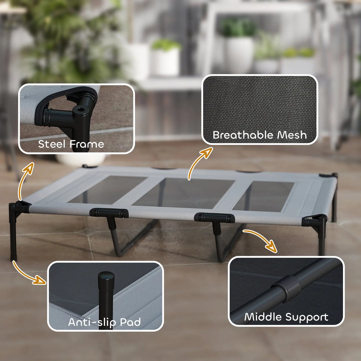 Elevated Dog Bed, XL Dog Cot, 48" x 36" x 9", Light Grey Elevated Dog Beds at Gallery Canada