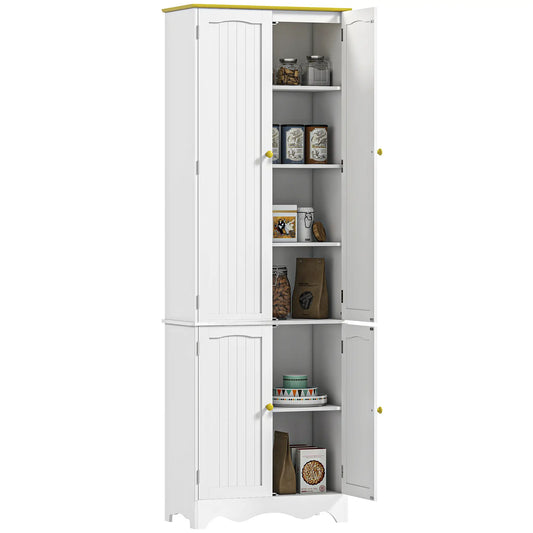 Freestanding Storage Cabinet, Kitchen Pantry with 4 Shelves, 4 Doors Kitchen Pantry Cabinets White and Brown Top at Gallery Canada