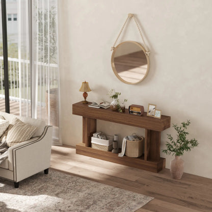 63 Inch Console Table, Vintage Narrow Entryway with Storage Shelf, Dark Brown Console Tables at Gallery Canada