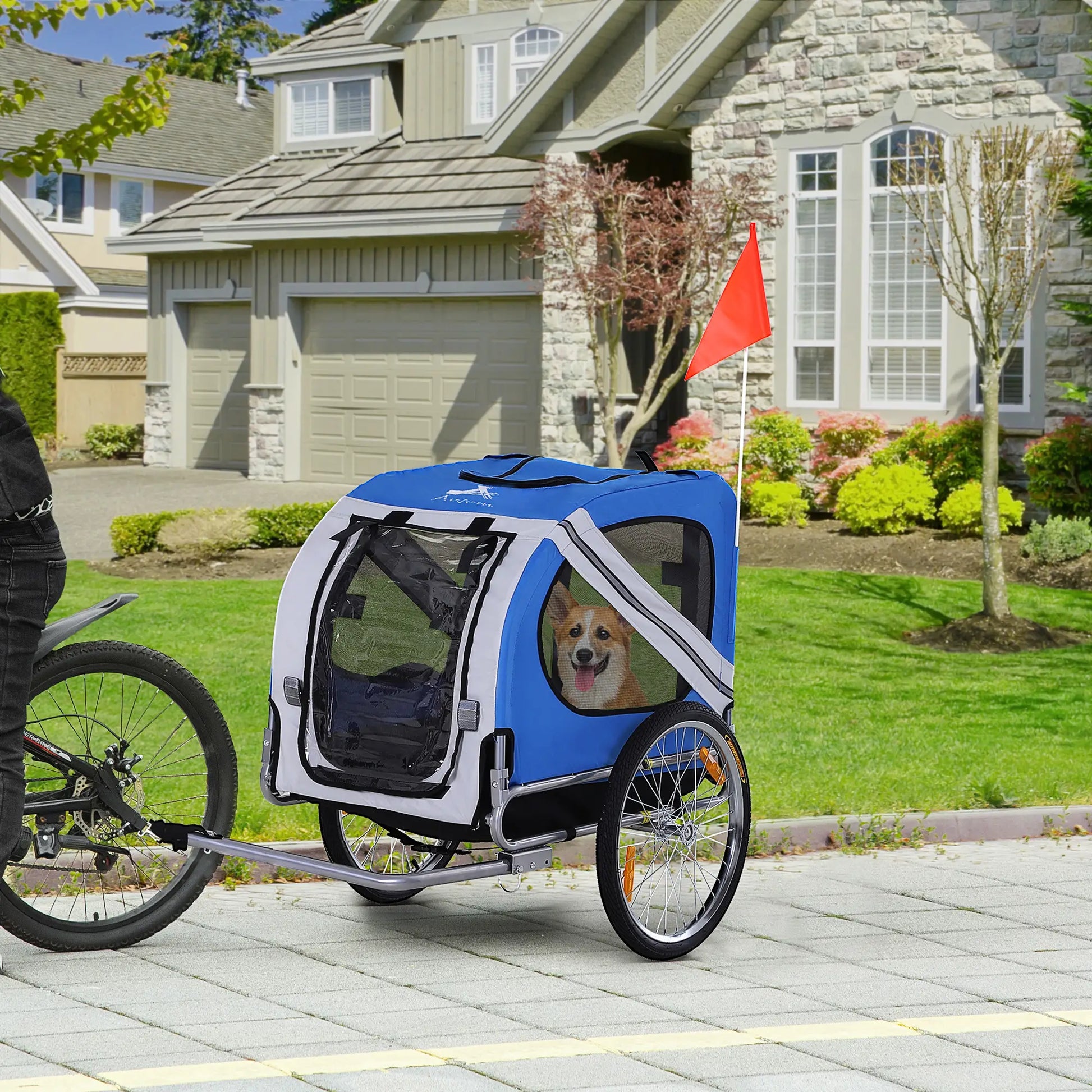 Dog Bike Trailer, Pet Cargo Carrier, 3 Entrances, Large Wheels, Mesh Screen, White Dog Bike Trailers & Strollers at Gallery Canada