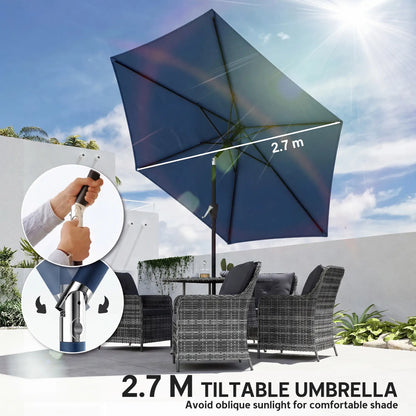 9FT Patio Umbrella With Tilt, Crank, 6 Ribs, UV Protection
