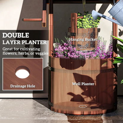 Wood Wishing Well Planter, With Hanging Bucket And Drainage, Tan Water Fountains at Gallery Canada