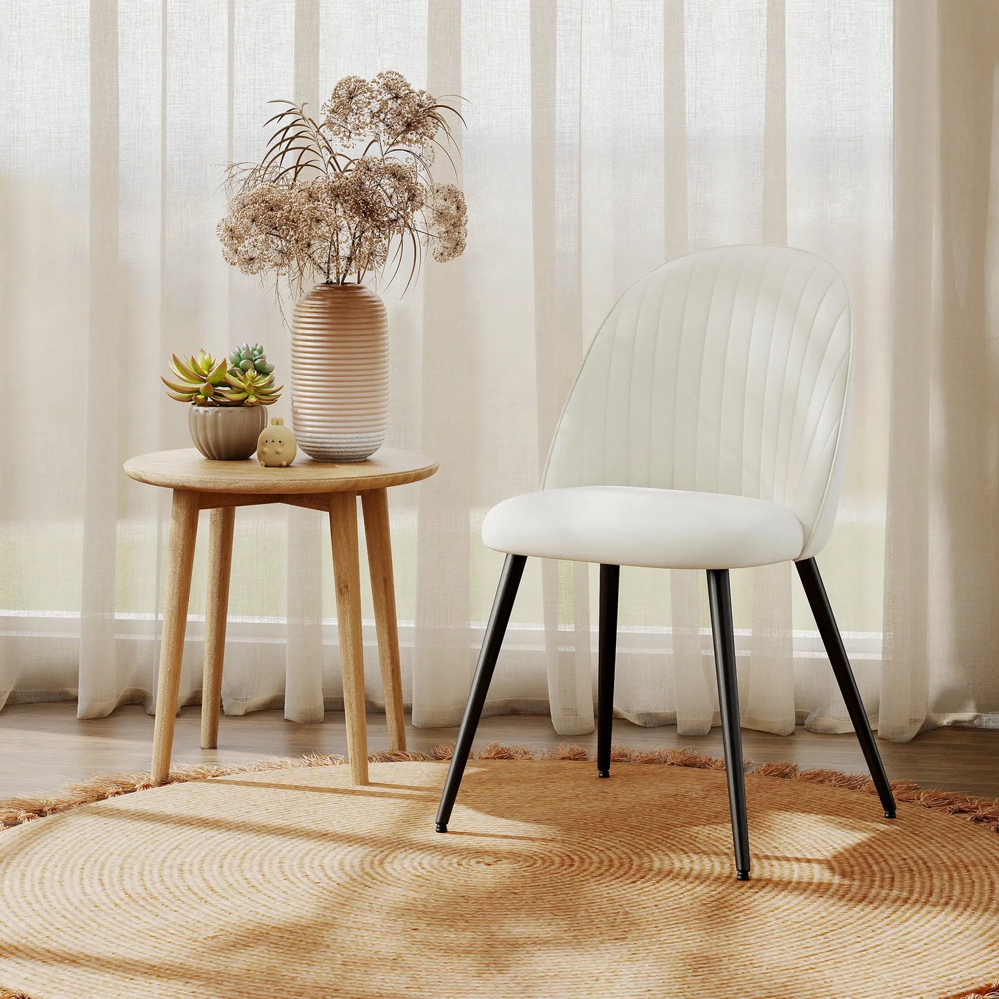 Set of 4 Modern Dining Chairs, Velvet Upholstered, Cream White, Cream White Bar Stools at Gallery Canada
