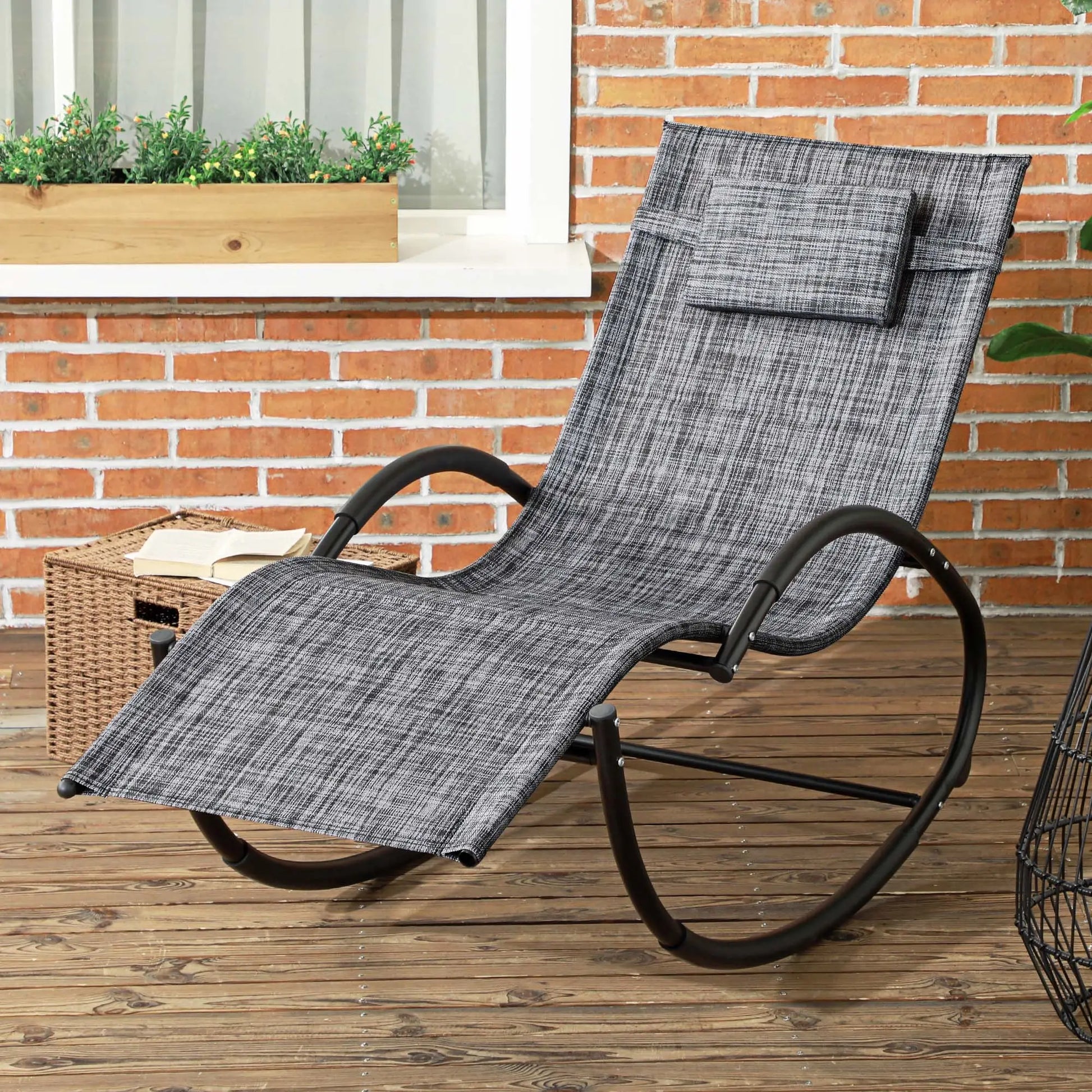 Outdoor Rocking Chair, Zero Gravity Rocker with Mesh Seat, Padded Pillow, Grey Outdoor Rocking Chairs at Gallery Canada
