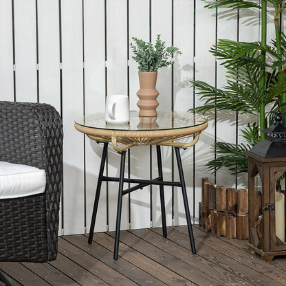 Round Rattan Side Table, Outdoor, PE Rattan, Tempered Glass Top, Beige Patio Side Tables at Gallery Canada