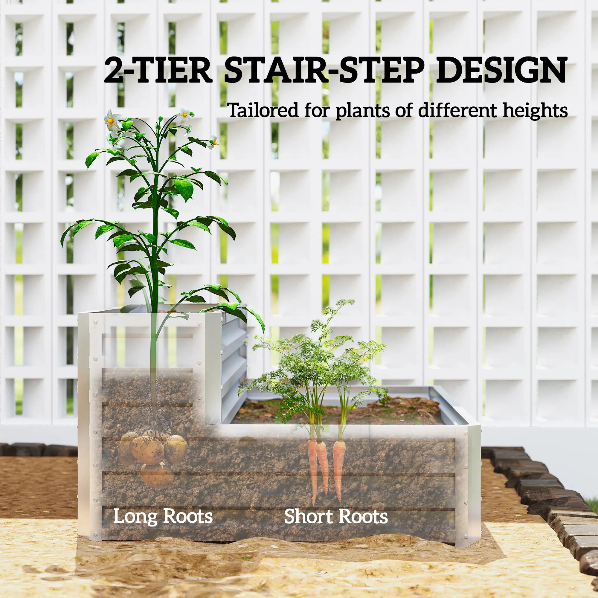 2 Tier Galvanized Raised Garden Bed, Steel Planter Box, 47