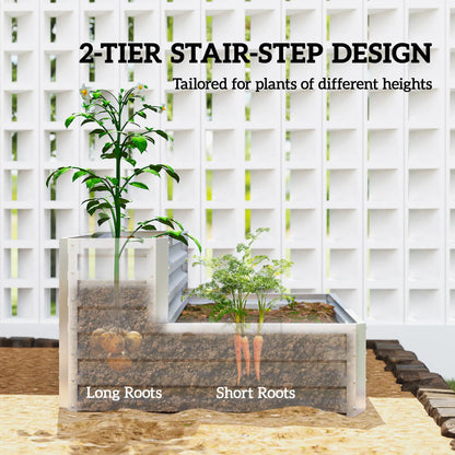 2 Tier Galvanized Raised Garden Bed, Steel Planter Box, 47" x 40" x 23", Silver Galvanized Planter Boxes at Gallery Canada