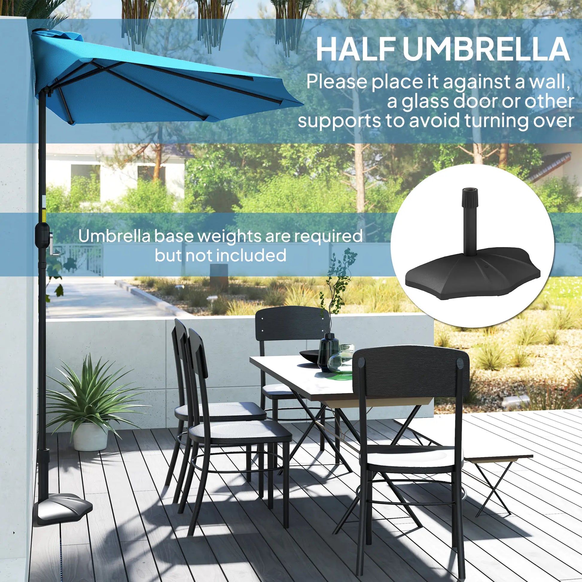 9ft Half Round Umbrella, 5 Ribs, Patio Garden Sun Shade, Light Blue Half Round Umbrellas at Gallery Canada