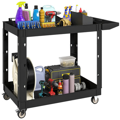 2-Tier Rolling Tool Cart, 500 LBS Capacity Plastic Utility Cart, Black Tool Organizers at Gallery Canada
