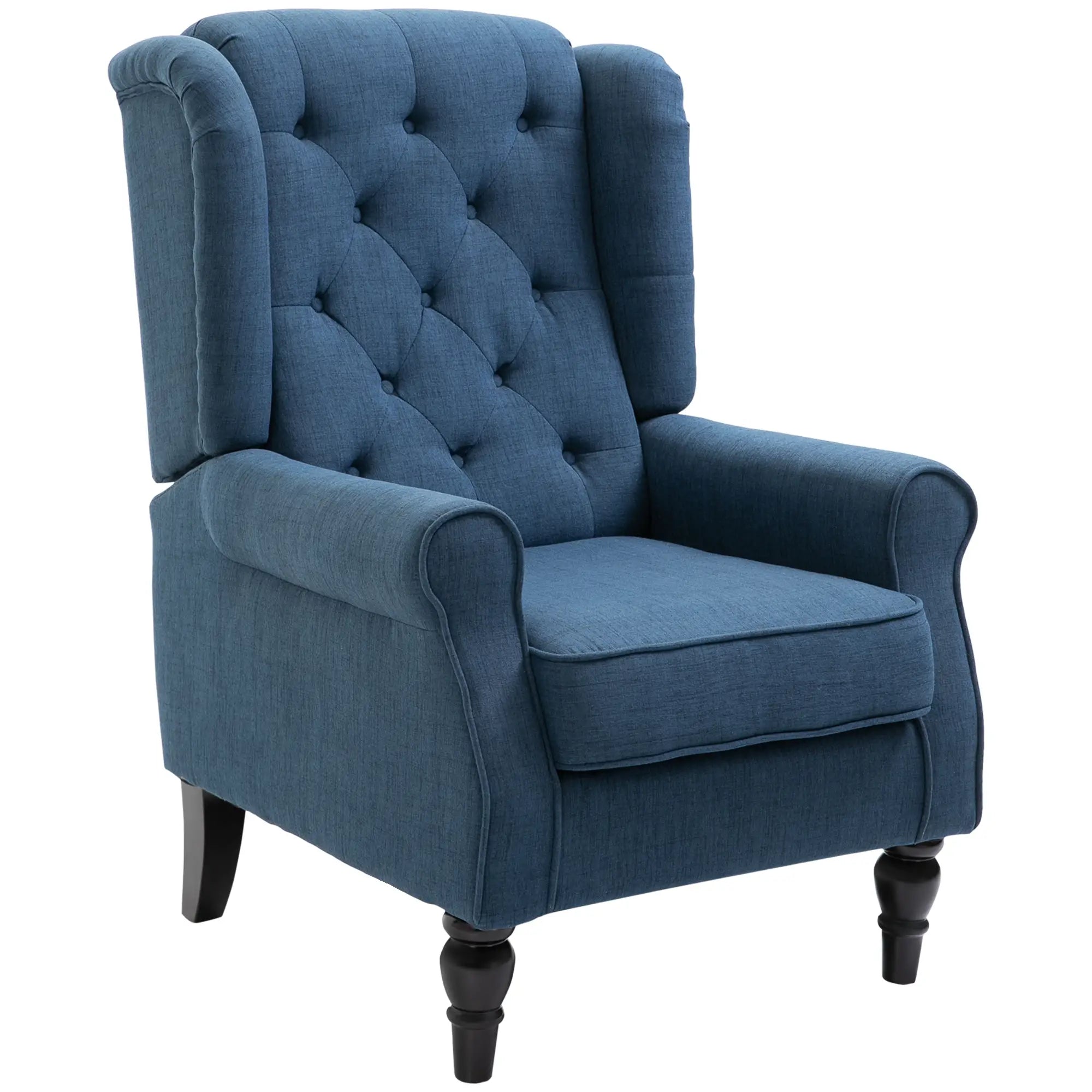 Fabric Accent Chair, Button Tufted Armchair, Upholstered with Wood Legs, Blue Single Sofas at Gallery Canada