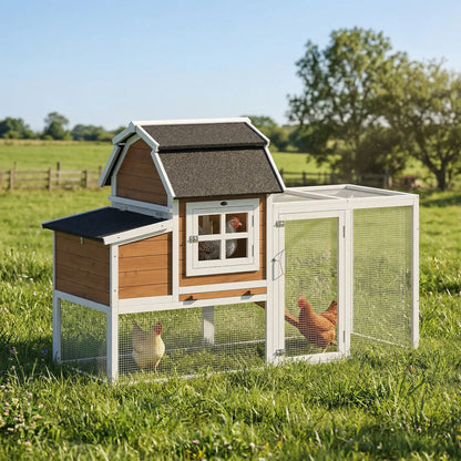 71" Chicken Coop For 3 Chickens, Wooden Hen House With Run, Removable Tray Chicken Coops at Gallery Canada