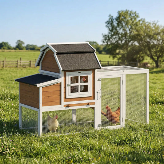 71" Chicken Coop For 3 Chickens, Wooden Hen House With Run, Removable Tray Chicken Coops Brown at Gallery Canada