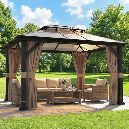 10' x 12' Hardtop Gazebo, Steel Permanent Outdoor, Khaki Gazebos at Gallery Canada