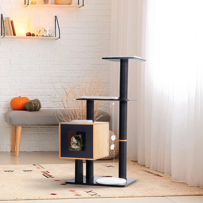 47.2" Cat Tree, Kitten Scratcher, Activity Center, Black Cat Posts at Gallery Canada