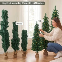 Pencil Christmas Trees Set Of 3, Pre-Lit, Green, Green