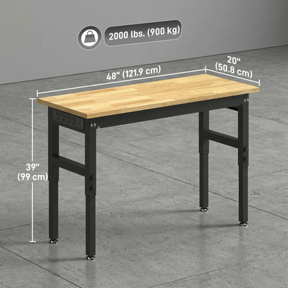 48" Adjustable Workbench, Heavy Duty Work Table with Rubber Wood Top, Power Outlets, Pegboard, 2000 LBS Capacity Tool Organizers at Gallery Canada