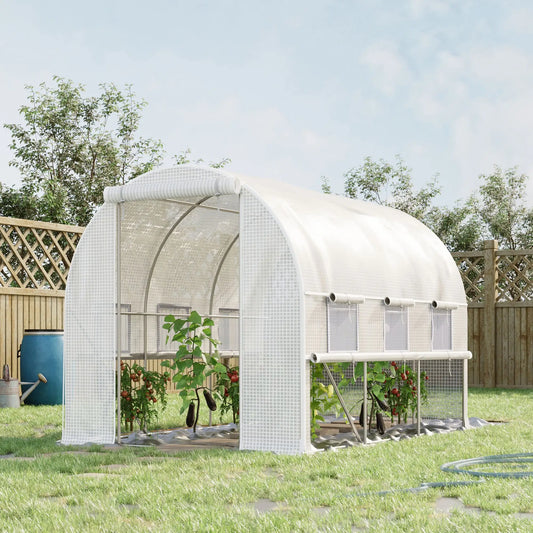 10' x 6.6' x 6.6' Walk-In Greenhouse, PE Cover, Zipper Doors, Mesh Windows, White Tunnel Greenhouses White at Gallery Canada