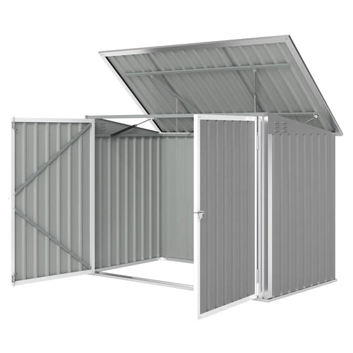 Outdoor Metal Storage Shed, Double Door With Vents, Light Grey