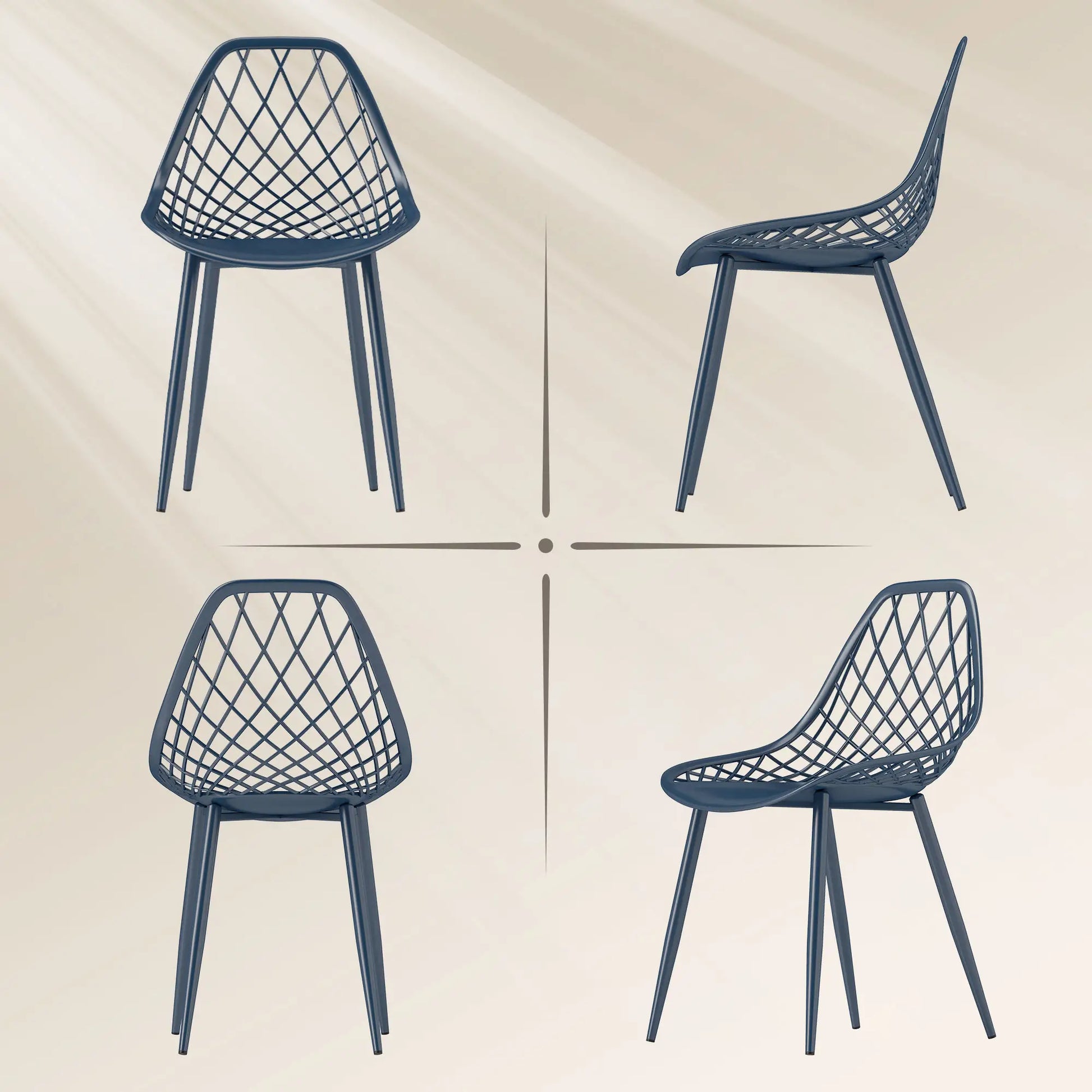 Modern Dining Chairs Set of 4, Plastic with Metal Legs, Blue Dining Chairs at Gallery Canada